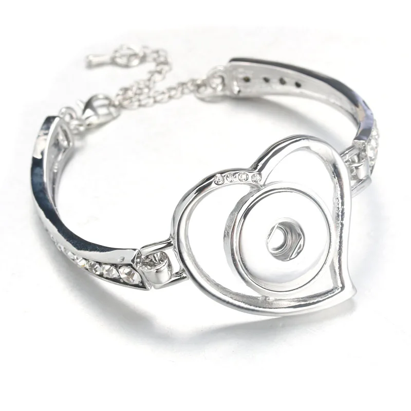 

New Snap Button Bracelet Love Heart Crystal 18mm Snap Jewelry for Men Women Adjustable Snap Bracelet 4880