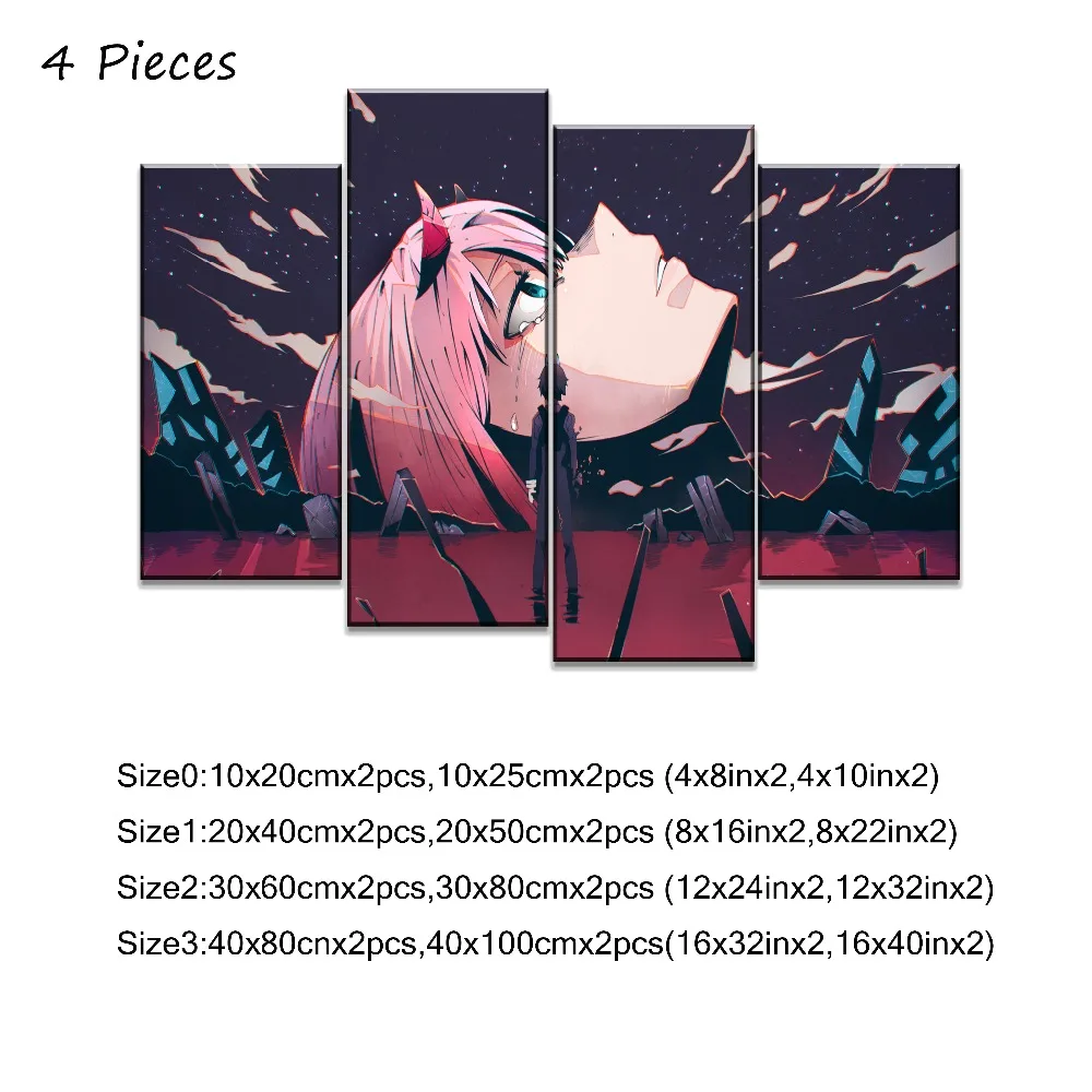 5 шт. большой плакат домашний Декор стены аниме Darling in the FranXX живопись холст печать Hiro Zero Two HD картина Современная работа