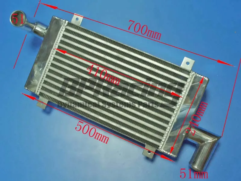 

UNIVERSAL TOP - MOUNTED TURBO ALUMINUM INTERCOOLER Coresize : 410 x 240 x 70mm / Oversize:700 x 240 x 70mm/ 2" Inlet/Outlet