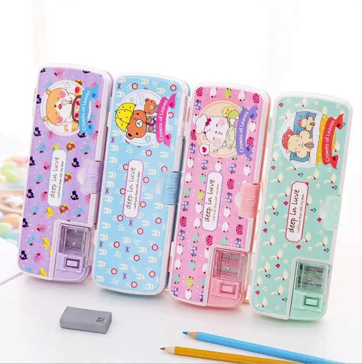 

Милый пенал мультяшный пластиковый многофункциональный чехол для карандашей креативный чехол для карандашей двусторонний чехол для карандашей с точилкой для карандашей