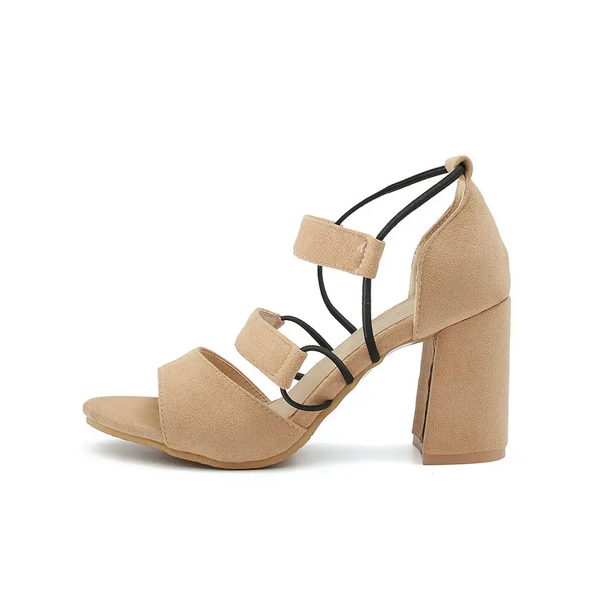 VINLLE 2020 Summer Shoes Women Flock Square High Heel Pointed Toe Elastic band Platform Ladies Wedding Pumps Size 34-43 | Обувь