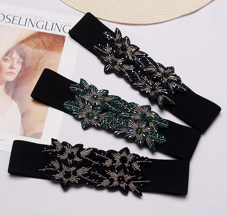 

Handmade Applique Flower Waist Belts For Women Elegant Ladies Rhinestone Beads Caestus Belt Waistband Female Waist Belt Women