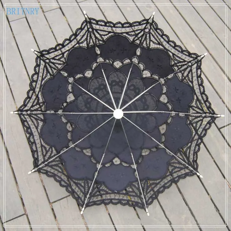 Свадебный зонт из хлопка ручной работы с кружевной вышивкой модный черный для