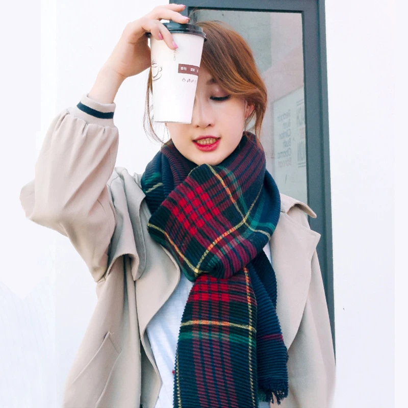 Классические женские зимние шерстяные и кашемировые длинные мягкие клетчатые