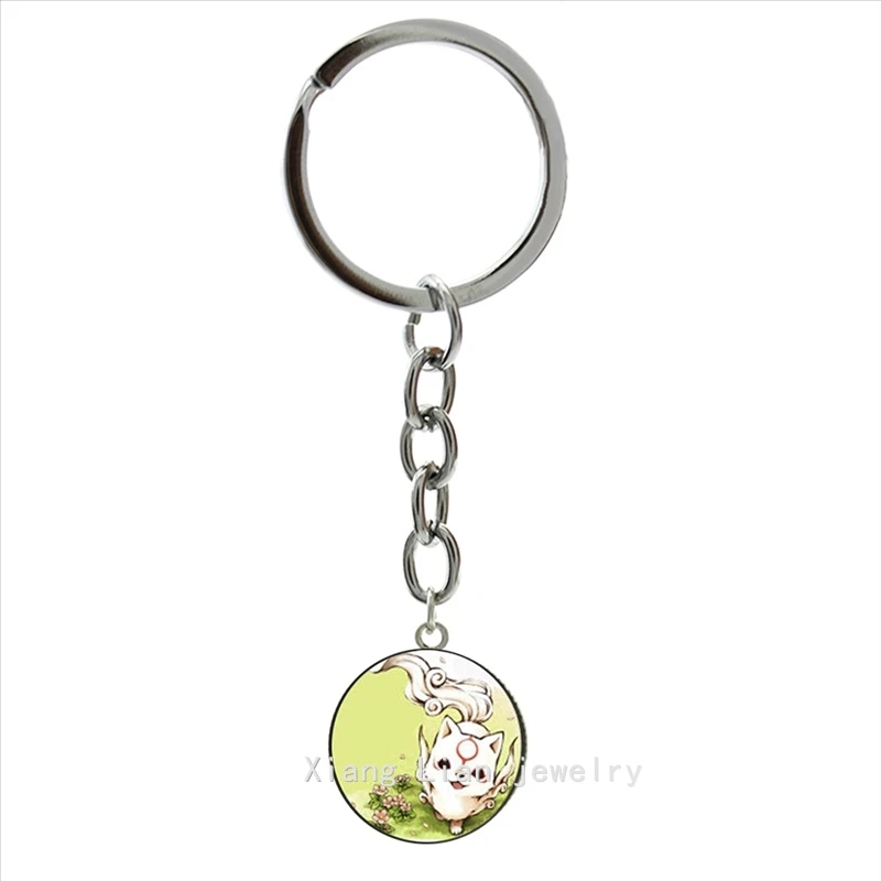 

High quality hot sale jewelry keychain Brand Popular Amaterasu Okami pendant glass cabochon party women gift NS518