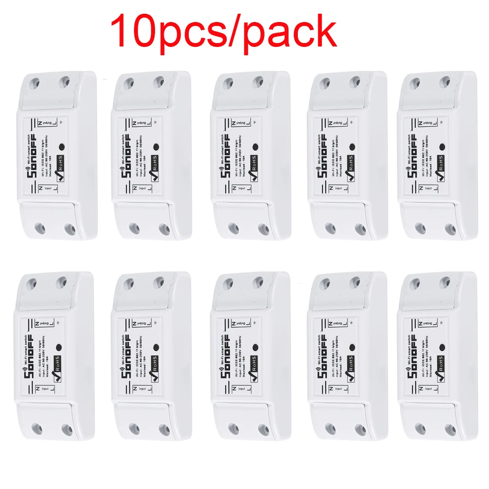 10PCS Sonoff умный Wifi переключатель DIY умный беспроводной пульт дистанционного управления Domotica Wifi светильник переключатель умный дом контроллер с Alexa Homekit - Комплект: 10PCS