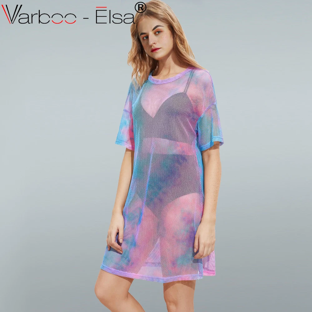 VARBOO_ELSA Для женщин Mesh T рубашка градиент цвета Перспектива Sheer рубашки женский Harajuku