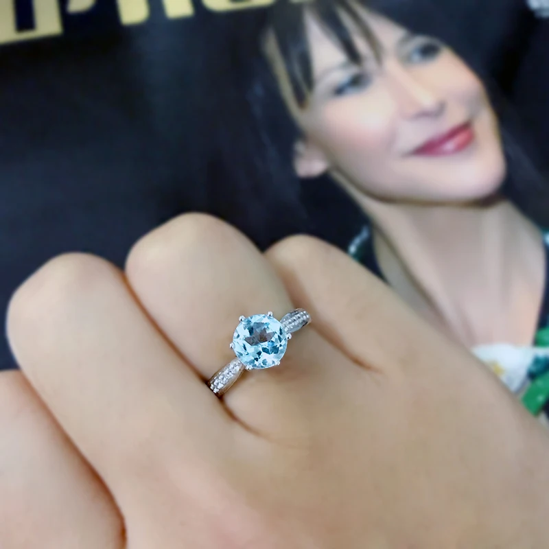 

QYI Natural Sky Bule Topaz Ring Round Cut 1.25 ct Gemstone Fine Jewelry Solid 925 Sterling Silver Engagement Rings Women Gift