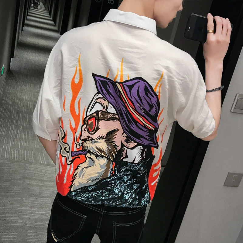 Мужская рубашка с коротким рукавом и цветочным принтом свободного покроя |