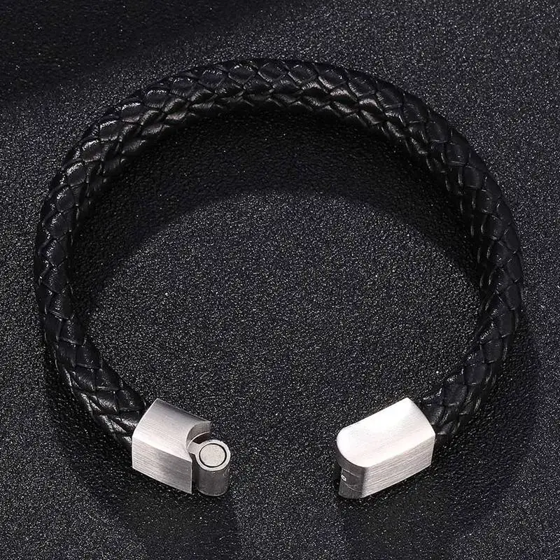 Fashion Punk Black Braided Leather Bracelet Men Jewelry Stainless Steel Magnetic Clasp Male Wristband Bracelets Bangles SP0033 | Украшения
