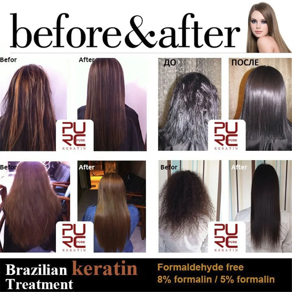 

2PCS/set PURC 8% Formalin 1000ml Brazilian Chocolate Keratin Hair Treatment + 100ml Purifying Shampoo Hair Care Repair Damaged