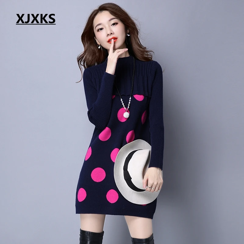 XJXKS Sweater women winter turtleneck loose long section of the womens sweaters fashion autumn pullover thickening | Женская одежда