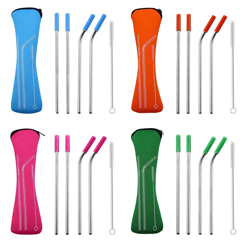 

Sale 6Pcs/set Reusable Stainless Steel Straws Straight Bent Drinking Straws with Silicone Tips for Cold Beverage Drink Bar Tools