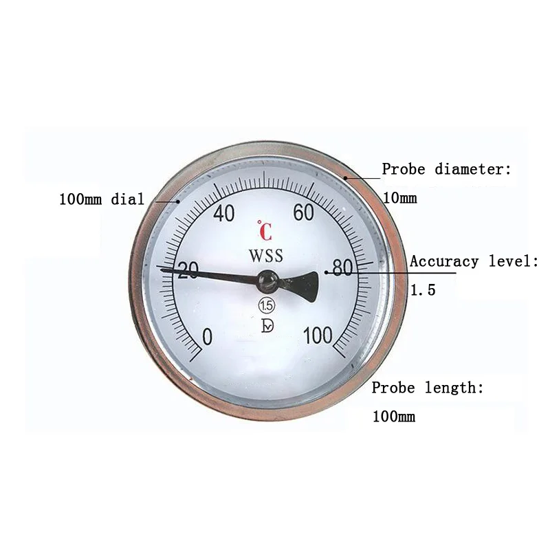 Осевой биметаллический термометр из нержавеющей стали бойлер 100 градусов