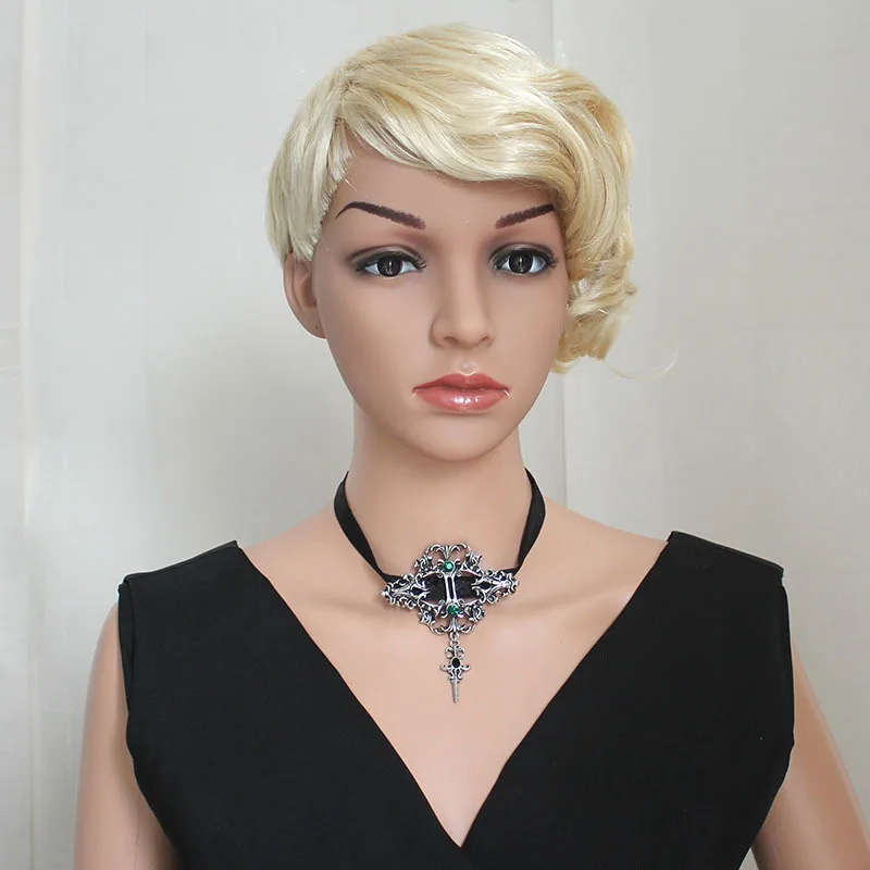 Neo-Gothic Halloween Punk Pendant Necklace For Women Black Lace Cross Red Green Crystal Chokers Gift Vampire Costume | Украшения и