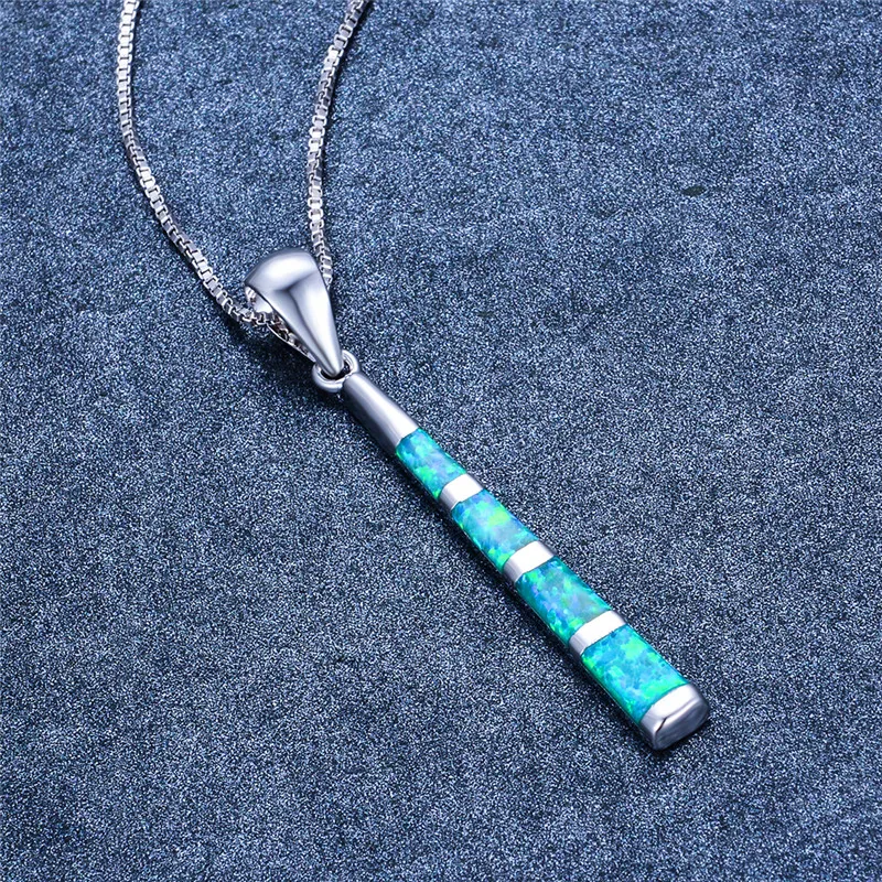 Luxury Female Long Geometric Pendants Necklaces Boho Silver Blue Green Fire Opal Necklace Vintage Wedding Necklaces For Women
