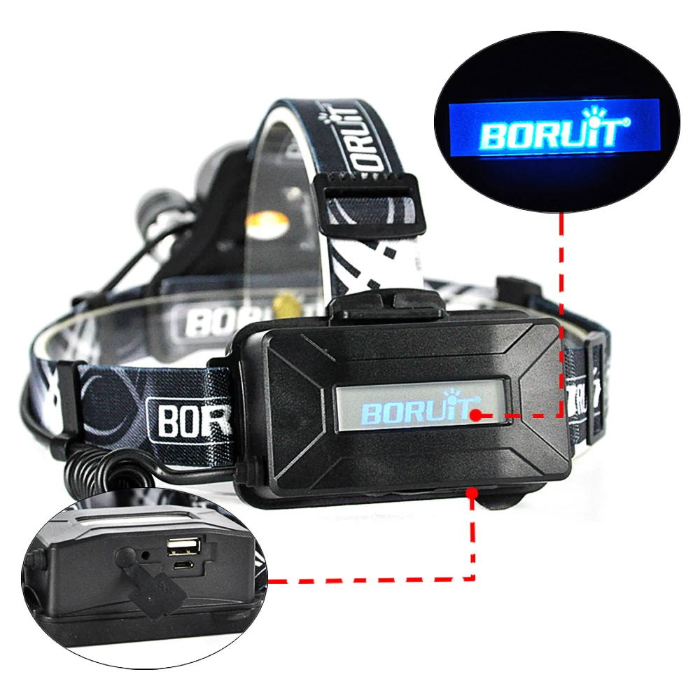 Boruit B22 мощный светодио дный фонарик налобный фонарь usb Водонепроницаемый