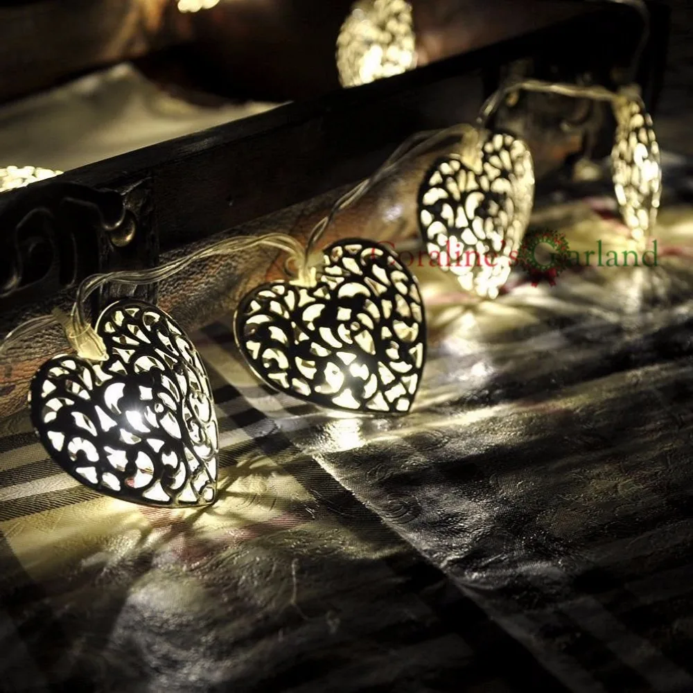 20 металлических сердец на батарейках светодиодный гирлянда 3 м для свадебной