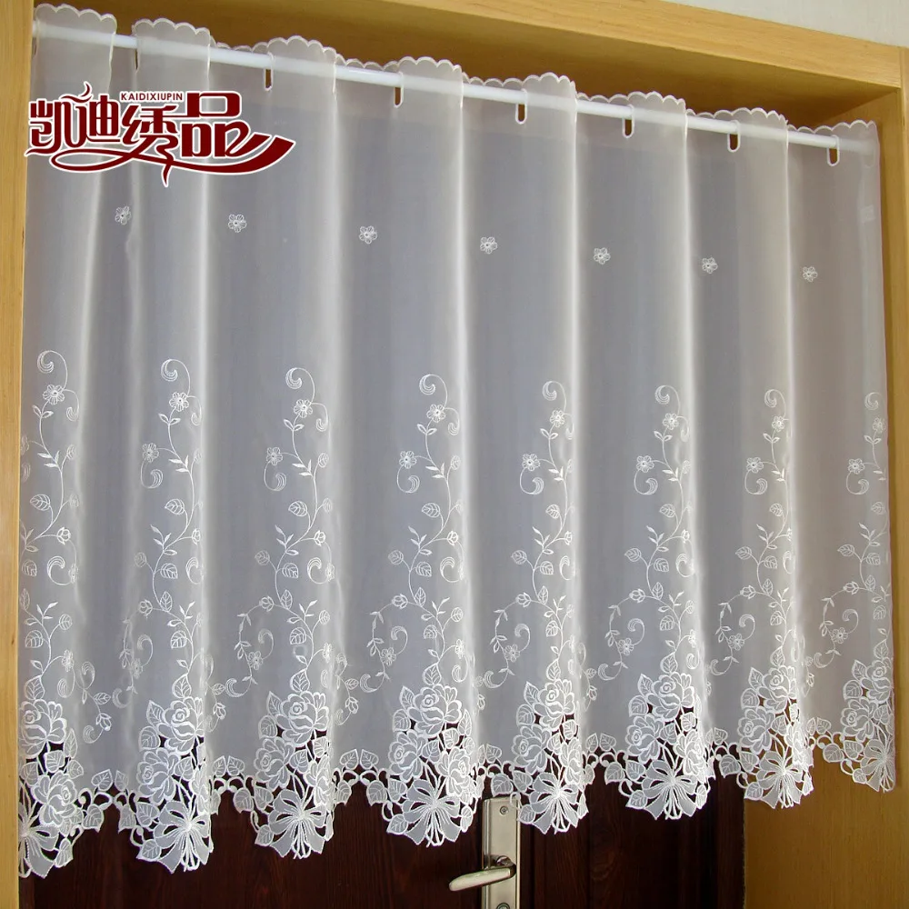 countryside half curtain luxurious embroidered window valance lace hem coffee curtain for kitchen cabinet door a 114 free global shipping