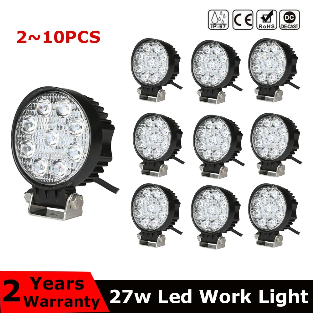 

2-10pcs 4" 27W led work light bar spot flood Beam 12v 24v driving lamp for Jeep 4x4 4wd offroad tractor ATV SUV CAR