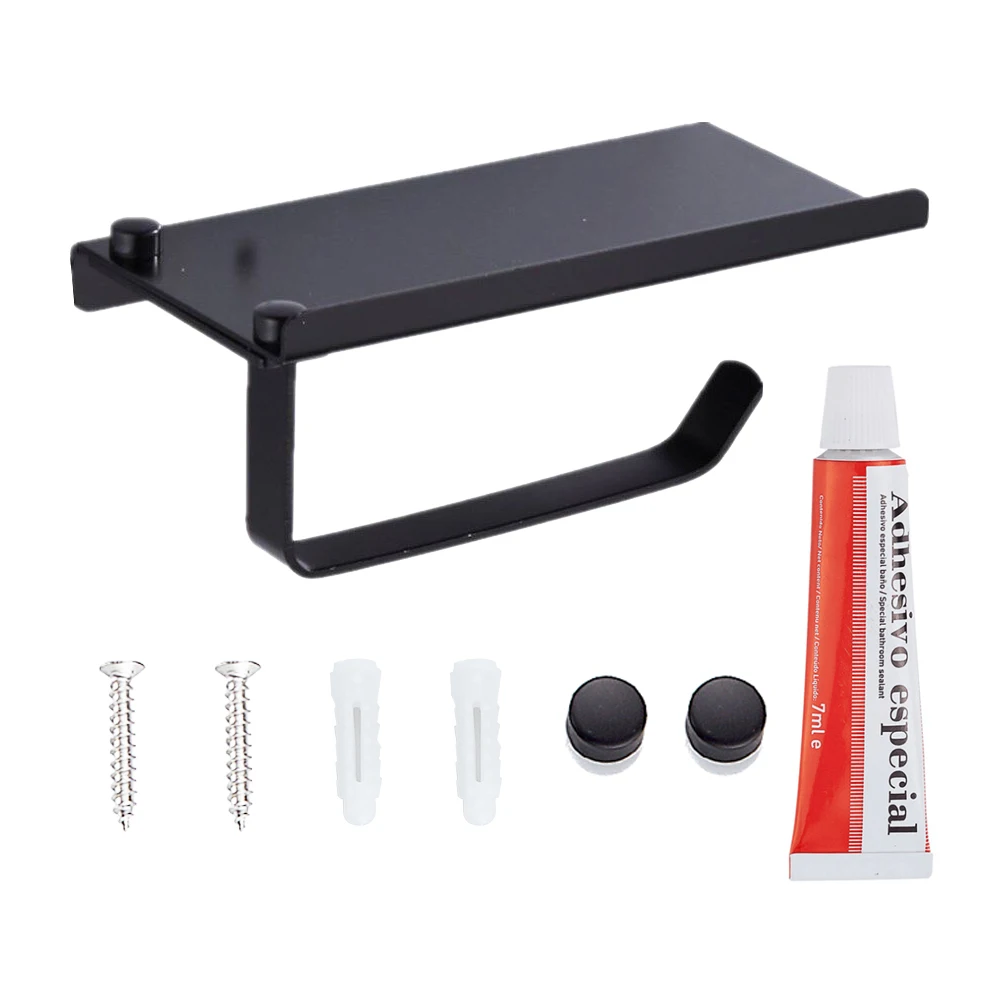 

Stainless Steel Bathroom Paper Tissue Holder with Mobile Phone Shelf Wall Mounted Bathroom Tissue Roll Stand Toilet Paper Holder