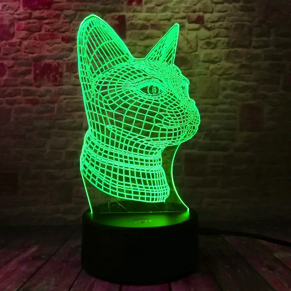 7 цветов Изменение Gradient Night Light Cat 3D светодио дный Спальня Таблица атмосферу