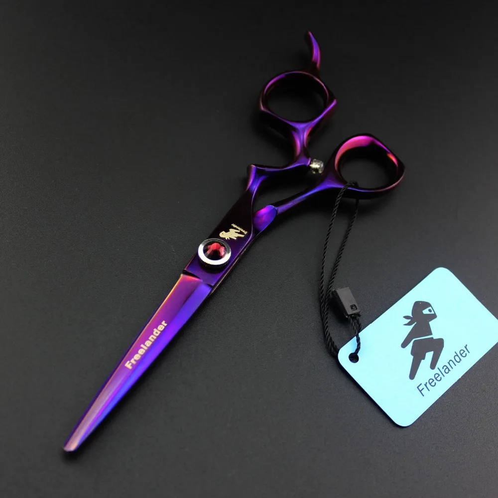 

6.0 inch Freelander Purple Curved handle Convenient and durable high-end hairdressing scissors Barber scissors