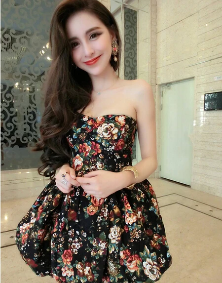 15 Fashion Summer Style Woman One Piece Dress Sexy Floral Print Top Spaghetti Strap Fluffy Short Party Dresses Zhenskaya Odezhda Aliekspress