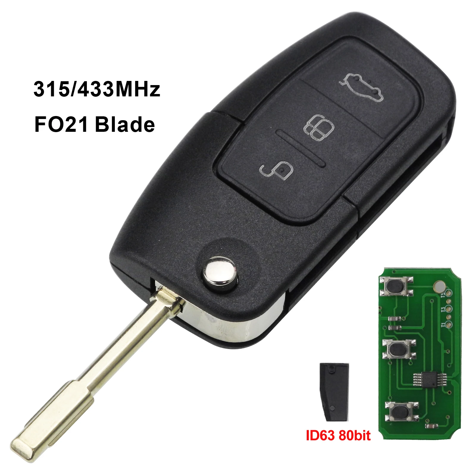 ID63 80bit Jingyuqin 3 кнопки дистанционного ключа автомобиля 433/315MHz 4D63 4D60 для Ford Focus Mondeo Galaxy Fiesta C Max S Max FO21 откидной складной ключ - Количество кнопок: ID63 80bit