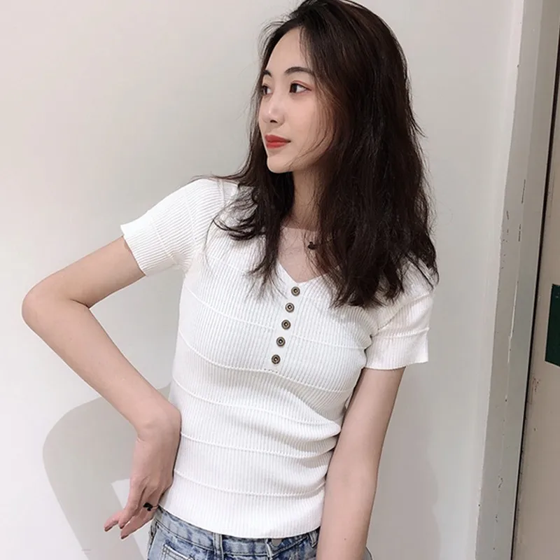 Camisetas Verano Mujer футболка из ледяного шелка свитер модная черная с коротким рукавом и