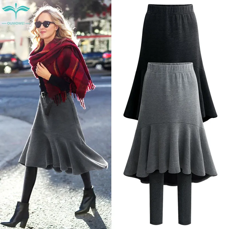 

OUMOWEI High Quality Women's Skirt 2018 Fashion New Skirt Autumn And Winter High Waist Solid Color Wild Fishtail Skirt