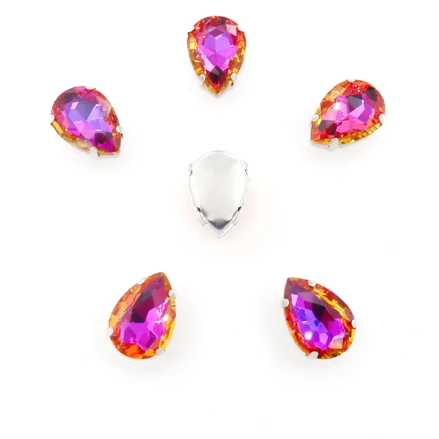 A5 Topaz rainbow Серебряный коготь настройки радуга и желе AB стекло кристалл 7*10 10*14 13*18 мм форма капли пришить стразы для одежды diy обрезки - Цвет: A5 Topaz rainbow