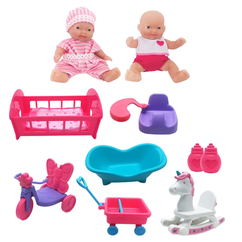 2 dolls 6 parts WOWCHEER 12 см 6 шт. Bebes Reborn мини детские куклы с Колыбель Ванна Мягкие силиконовые маленькие куклы реалистичные Kawaii Игрушки для девочек - Цвет: 2 dolls 6 parts