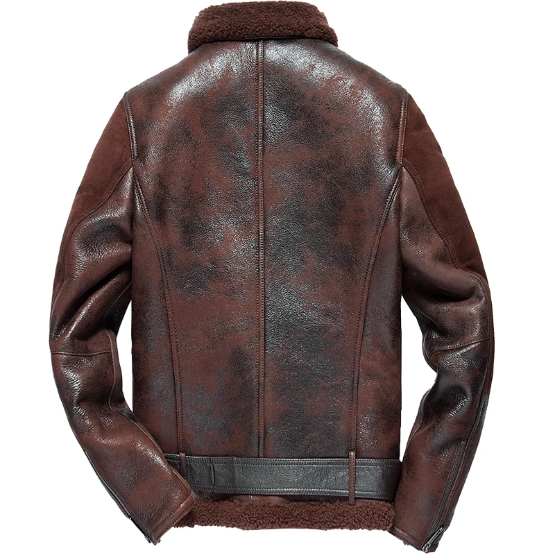 Мужская короткая куртка из овчины Байкерская кожаная Модная приталенная