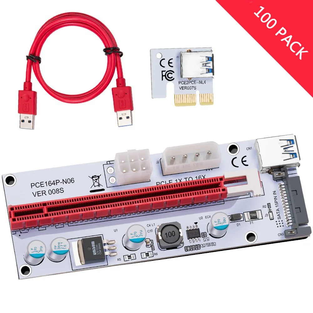 100 шт. кабель переходник 008s PCI E 1X до 16X USB 3 0|Платы расширения| |
