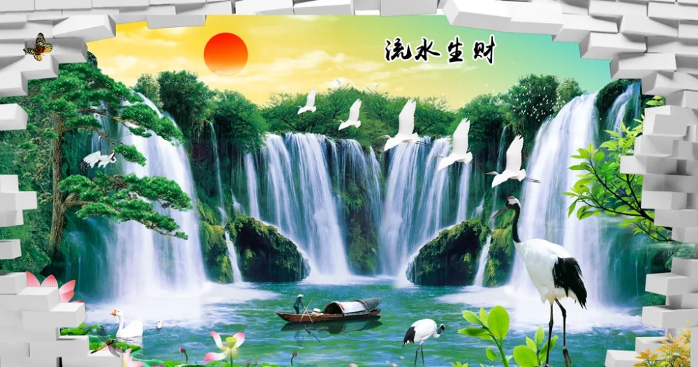 Китайские шторы изготовленные на заказ 3d водопад кран пейзаж занавески для