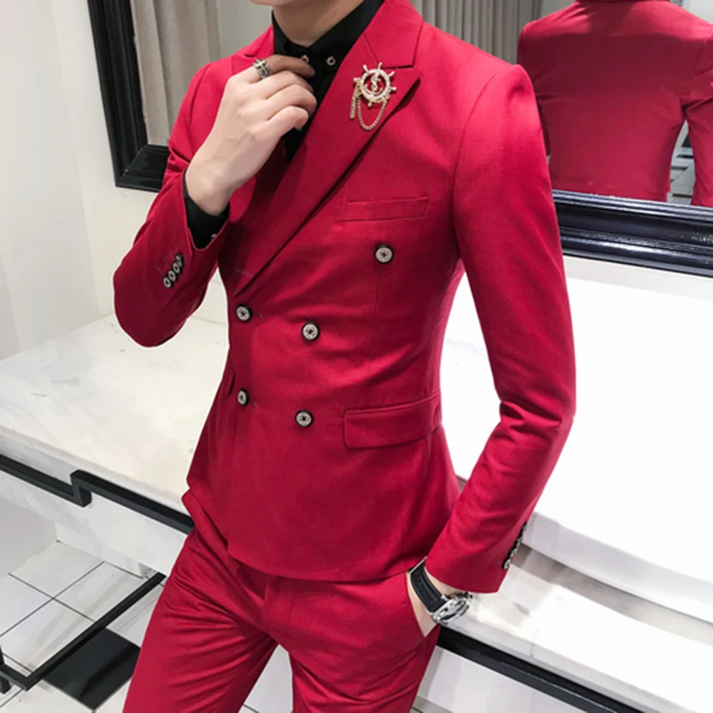 2019 свадебные костюмы для мужчин пиковый воротник Slim Fit 3 шт. (куртка + жилет брюки)