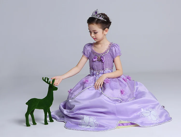 dress Платье принцессы Софии фиолетовое длинное платье принцессы Софии для девочек платье принцессы Софии с большими лепестками хлопковые детские праздничные платья с героями мультфильмов - Цвет: dress