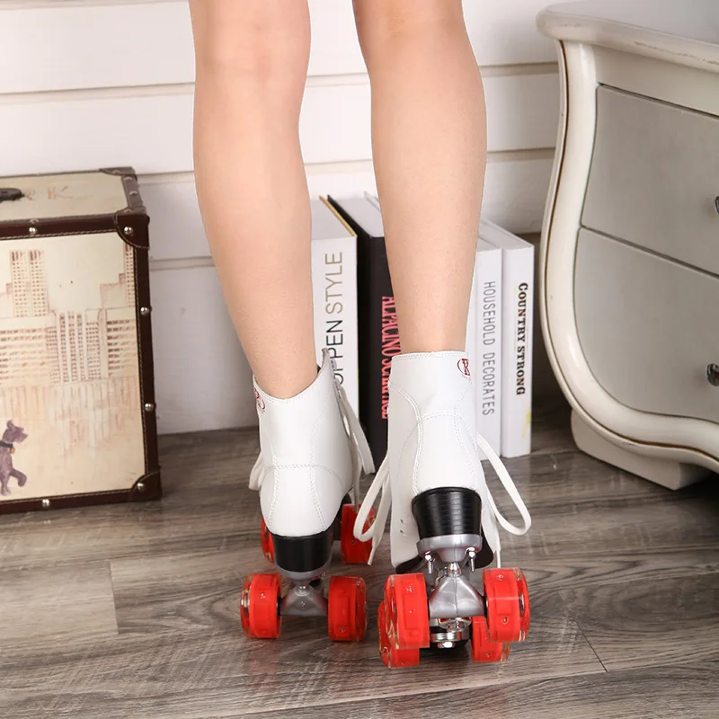

double flash men women Breathable figure skating roller skates middle-heel double PU rollers sepcial brake and easy balance
