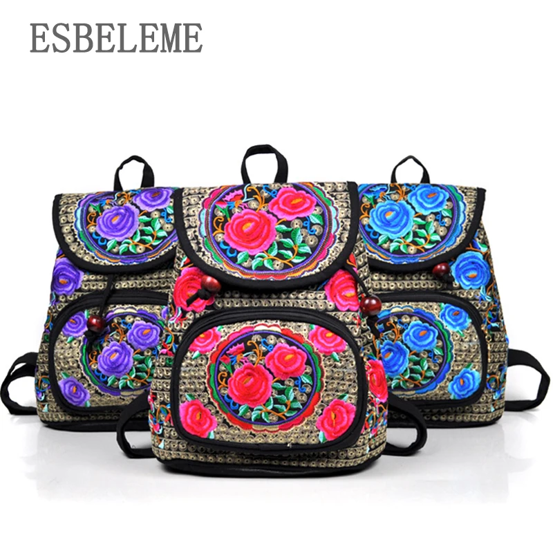 2019 брендовый женский маленький холщовый рюкзак для женщин с вышитыми цветами