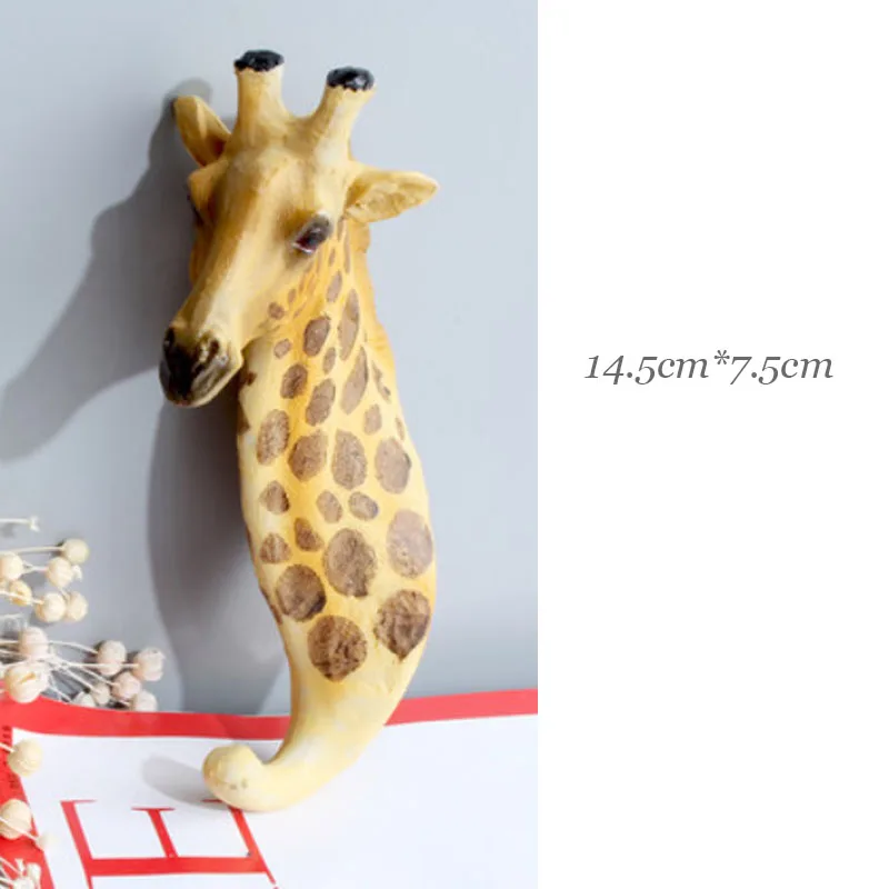 giraffe hook 3D голова животного настенные вешалки статуэтки украшения двери пальто Крючки Висячие смолы олень носорог слон жираф Подарочная лошадь - Цвет: giraffe hook