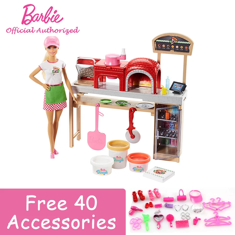 

Barbie Girl Brand Pretend Toy Doll Cooking Pizza DIY Fashion Doll Barbie Funny Cooking School Set Boneca For Birthday Gift FHR09