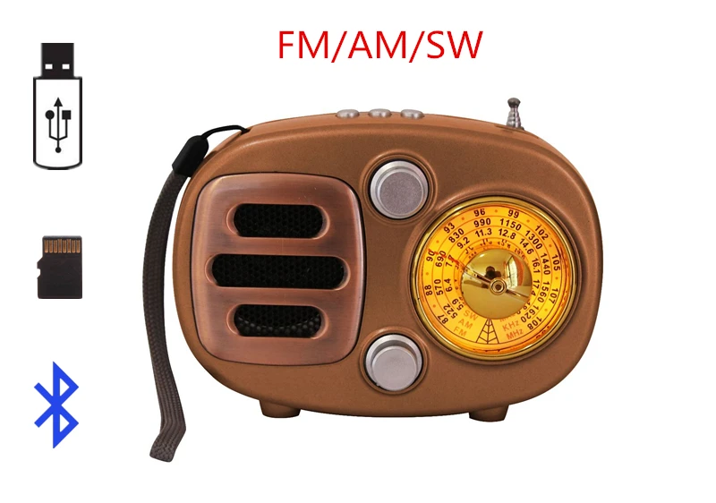 Ретро стиль перезаряжаемый Bluetooth беспроводной динамик FM/AM/SW радио приемник портативное мини-радио Поддержка USB TF карта AUX-in