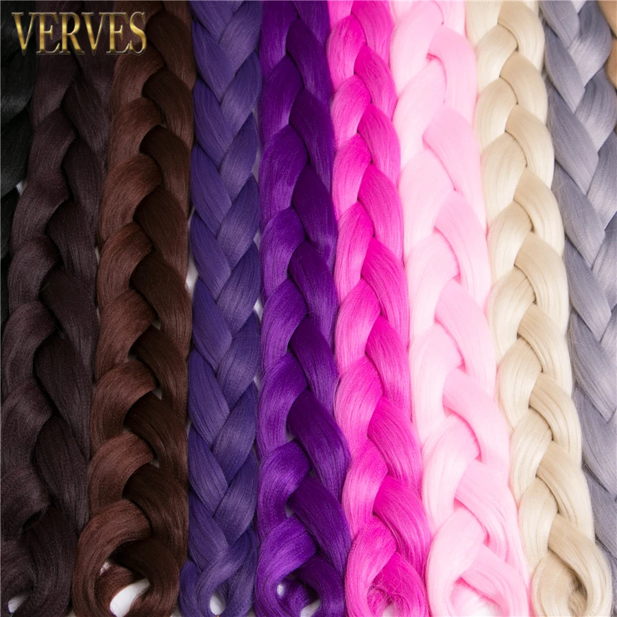 VERVES Braiding Hair One Piece Synthetic 82 Inch Heat Fiber Braid 165g/Piece Black Pure Color Jumbo Braid Hair Extensions