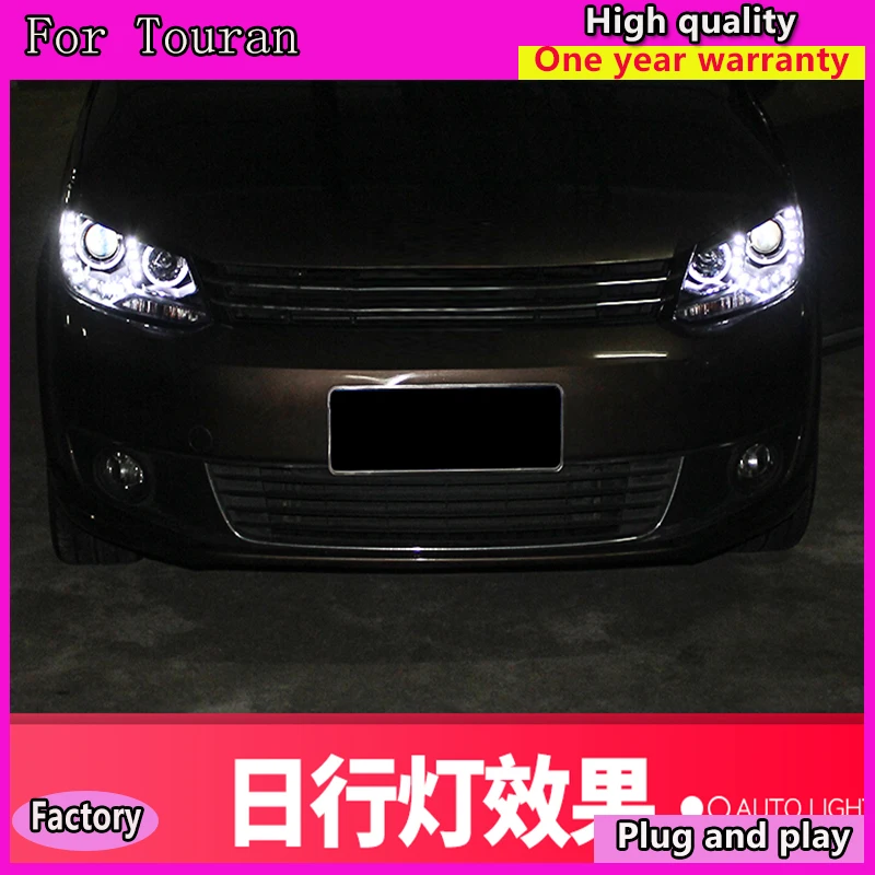 

kowell car for Touran headlight assembly 2010-2015 modified angel eye led daytime running lens Xenon headlight assembly