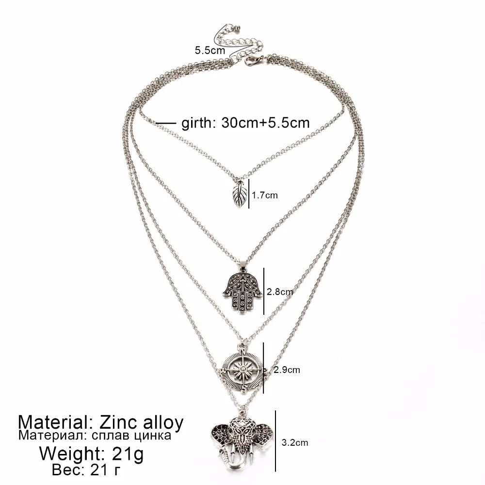 FAMSHIN винтажное ожерелье с подвеской в виде слона и листьев | Украшения аксессуары