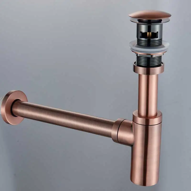Роскошный P-Trap хромированный латунный настенный сифон с тазином слив с нажимной кнопкой водопроводная трубка завод прямой всплывающий Слив отходов Слив - Цвет: Brass Red Siphon Dra