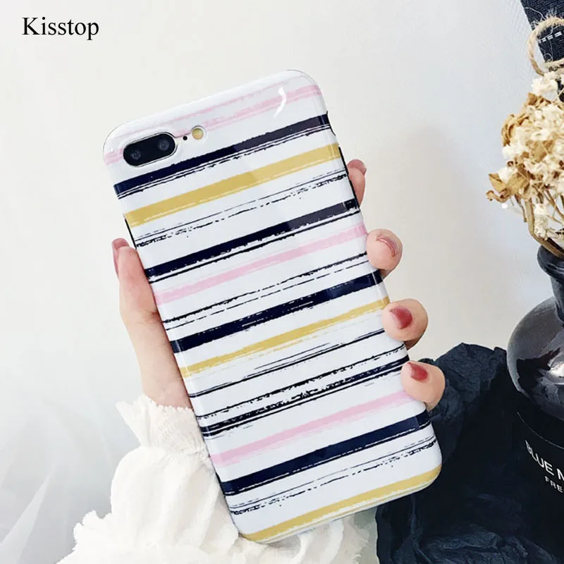 Kisstop в полоску чехол для iPhone XS XR XSMax X 7 8 6 S плюс мягкий IMD Мода Телефон задняя крышка