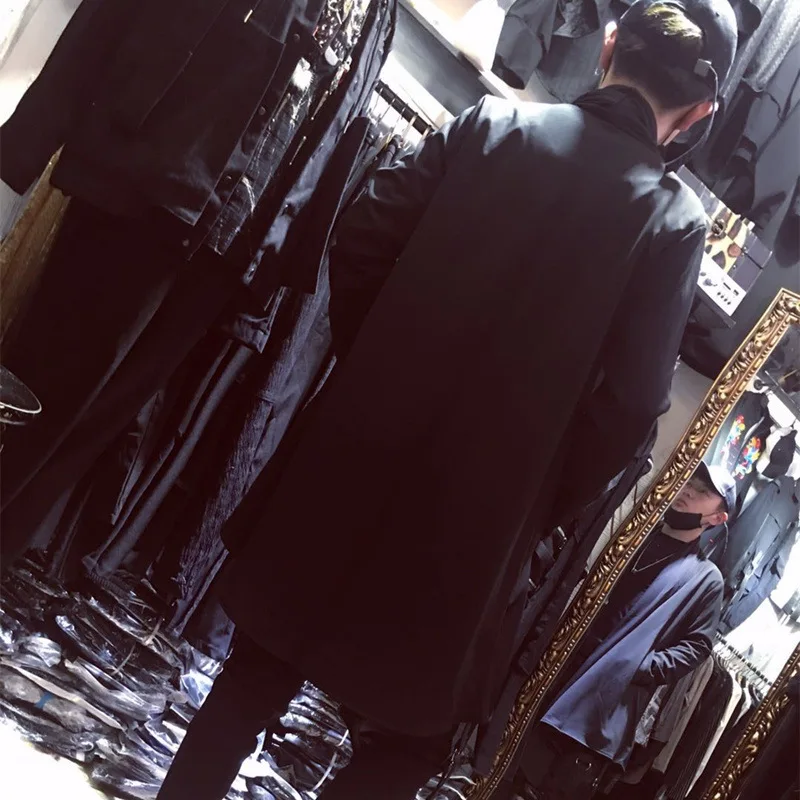 Hot New Men's fashion dj costume Hair Stylist Medium long term Slim young all-match coat singer costumes | Мужская одежда