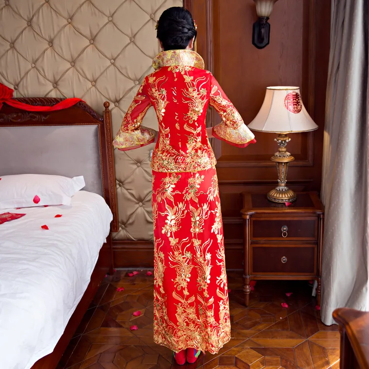 Свадебное платье невесты Традиционный китайский стиль костюм Феникс cheongsam